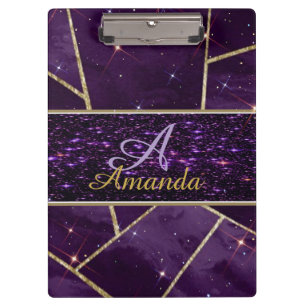purple personalised glittery clipboard