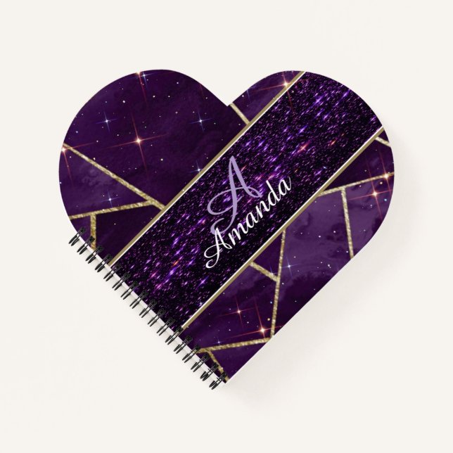 purple personalised glittery spiral Notebook (Front)