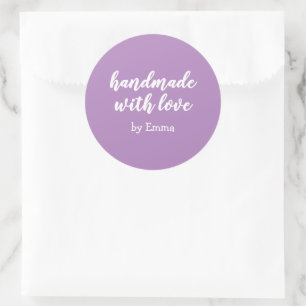 Purple Personalised Handmade with Love Minimalist Classic Round Sticker