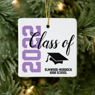 Purple Personalised High School Graduation Ceramic Ornament