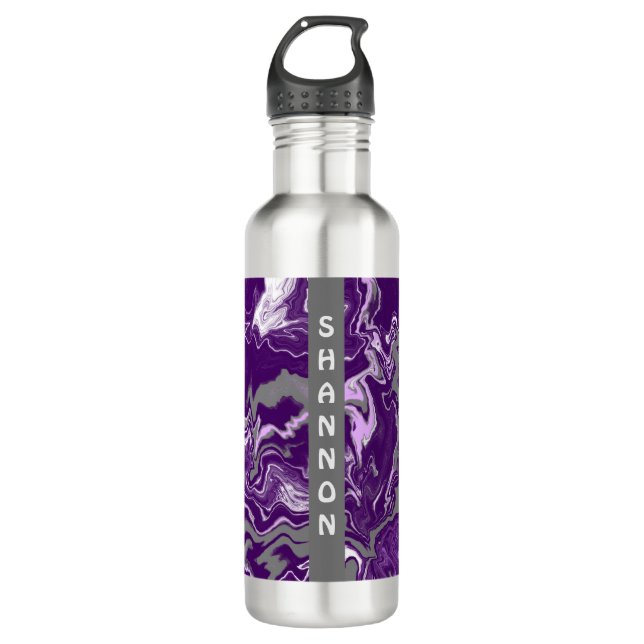 Purple Personalised Marble Fluid Art    710 Ml Water Bottle (Front)