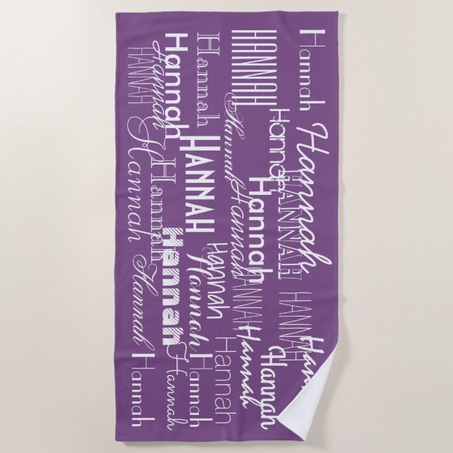 Purple Personalised Name Beach Towel (Front)