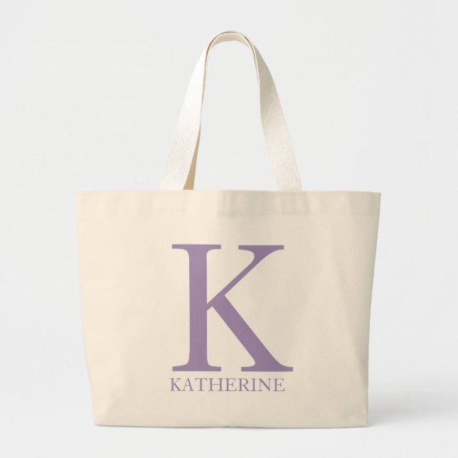 Purple Personalised Name Monogram Initial  Large Tote Bag (Front)