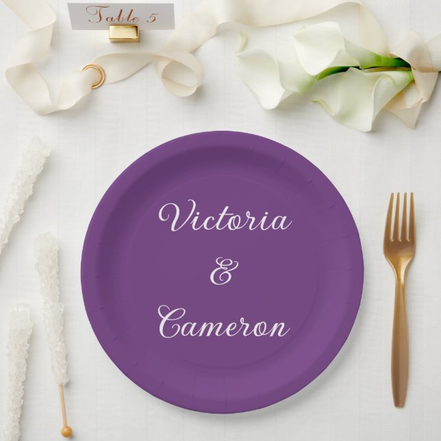 Purple Personalised Paper Plate (Wedding)