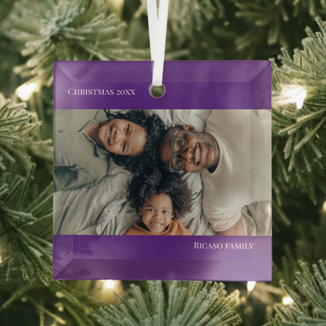 Purple Personalised Photo Christmas Glass Tree Decoration (Insitu)