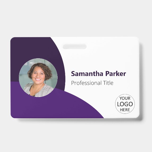 Purple Personalised Photo, Logo, Barcode Employee ID Badge (Front)