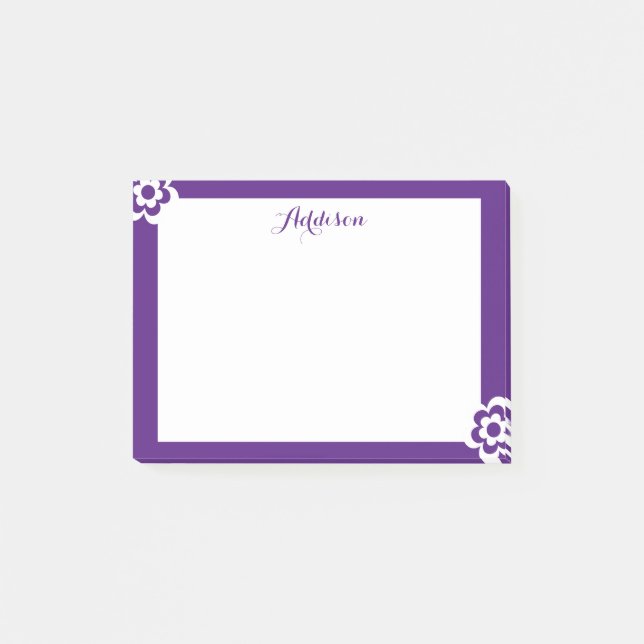 Purple Personalised Post-it® Notes White Flower (Front)