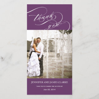 Purple Personalised Script Photo Wedding Thank You Card