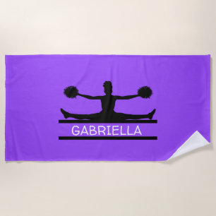 Purple Personalised Silhouette Cheerleader Beach Towel