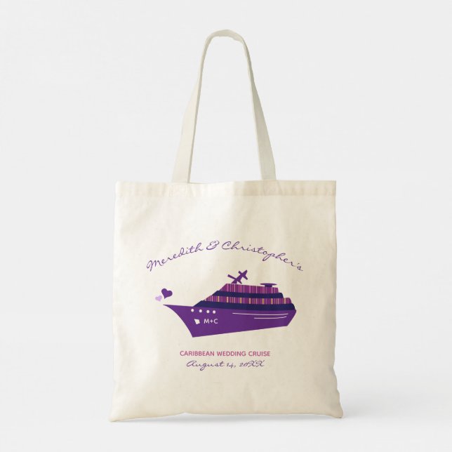 Purple Personalised Wedding Cruise Tote Bag (Back)
