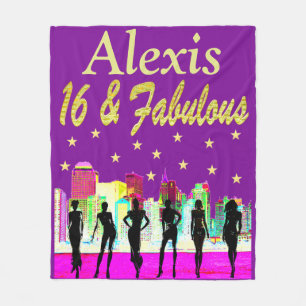 PURPLE PERSONALIZED 16 & FABULOUS FLEECE BLANKET