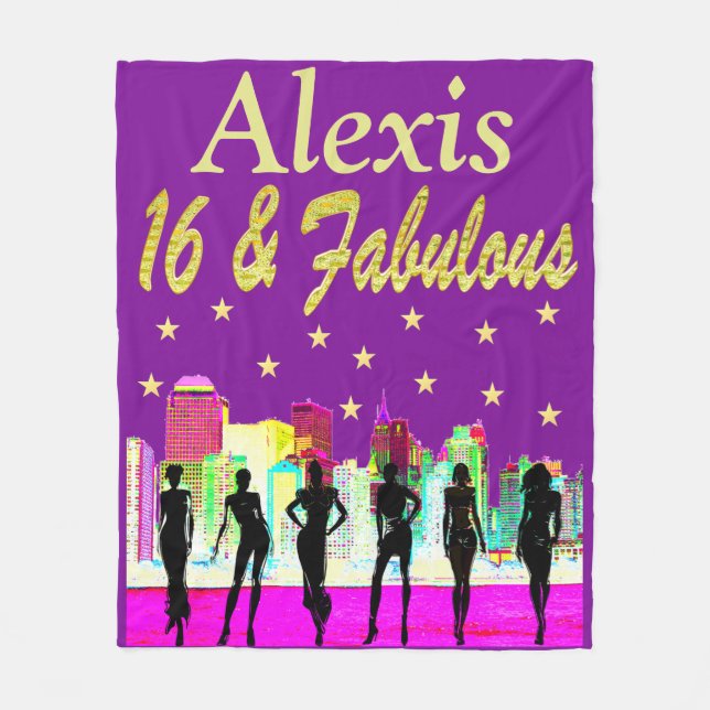 PURPLE PERSONALIZED 16 & FABULOUS FLEECE BLANKET (Front)