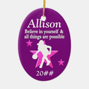 PURPLE PERSONALIZED BASKETBALL HOLIDAY ORNAMENT