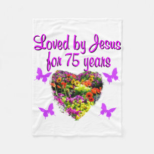 PURPLE PERSONALIZED FLORAL 75TH BIRTHDAY DESIGN FLEECE BLANKET