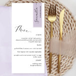 Purple Personalized with Guest Name Elegant Menu<br><div class="desc">Why spend in place cards and menu cards when you can have an elegant All-in-one elegant Menu personalized with each guest's name! Contemporary, simple, and elegant design with beautiful modern handwritten calligraphy. The stripe on the top right corner is in an attractive lavender-purple tone with the guest's name in black....</div>