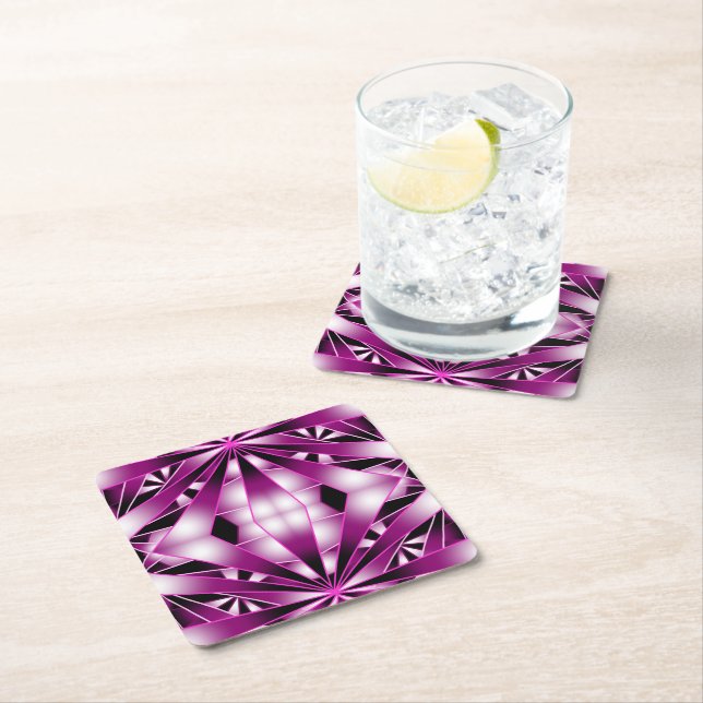Purple Perspective Gradient Colour Filled Drawing Square Paper Coaster (Insitu)