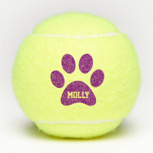 Purple Pet Paw Print Personalised Name Toy Tennis Balls