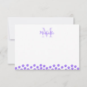 Purple Pet Paw Prints Custom Monogram Cute Card