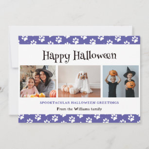 Purple Pet Paws Photo Happy Halloween Holiday Card