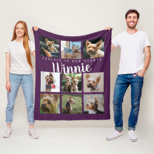 Purple Pet Photo Collage Memory Keepsake Name Fleece Blanket