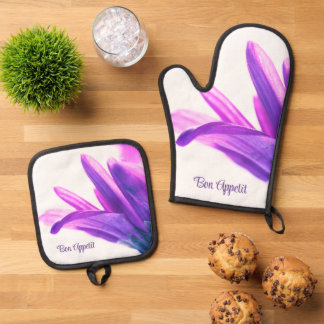 Purple Petals Bon Appetit Oven Mitt & Pot Holder Set