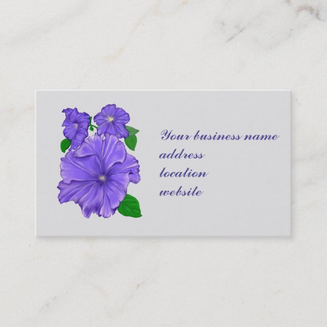 Purple Petunia Floral Template Business Card (Front)