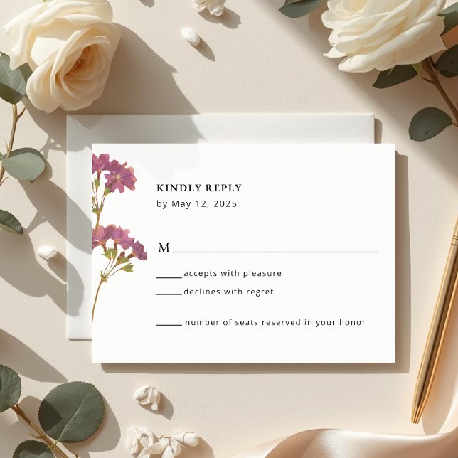 Purple Petunia Floral Wedding RSVP Card (Creator Uploaded)