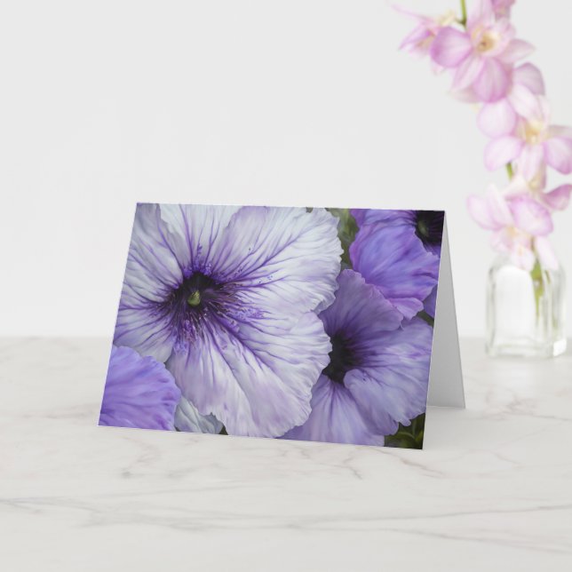 Purple Petunia Flowers Floral Art Note Card (Orchid)
