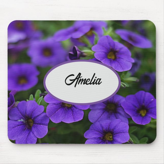 Purple Petunia Flowers With Name  Mouse Mat (Front)