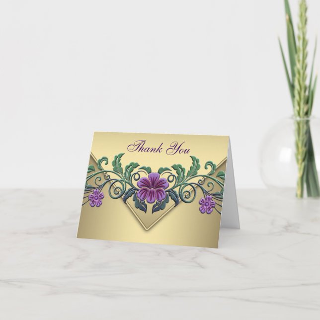 Purple Petunia Gold Thank You Cards (Front)