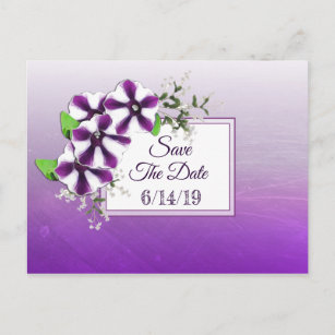 Purple Petunia Wedding Save the Date Postcard
