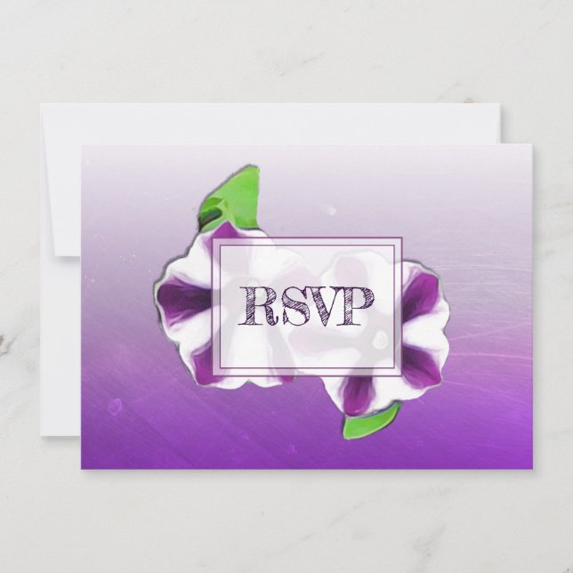 Purple Petunias Floral Wedding RSVP & Menu Invitation (Front)