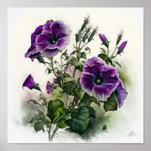 Purple Petunias Flower Art Print Poster