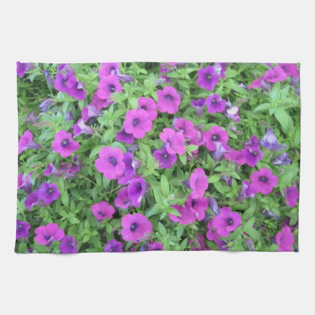 Purple Petunias Kitchen Towel (Horizontal)