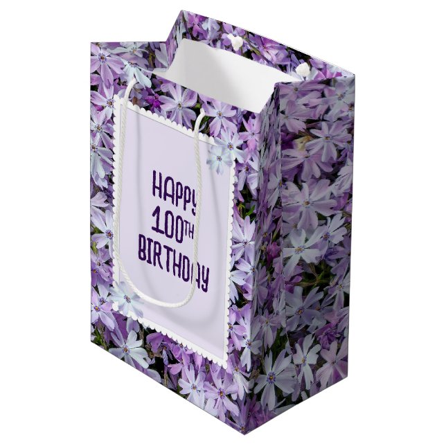 Purple Phlox For 100th Birthday Medium Gift Bag (Front Angled)