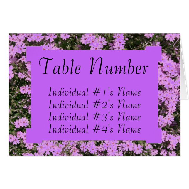 Purple Phlox Wedding Table Place Card Template (Front Horizontal)