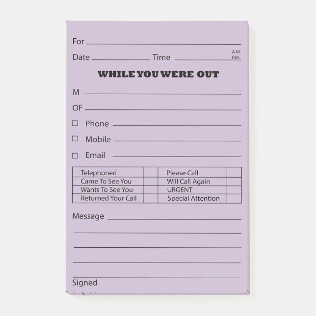 Purple Phone Message Post It's Post-it Notes (Front)