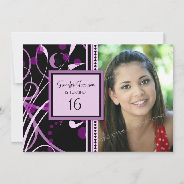 Purple Photo 16th Birthday Party Invitations (Front)