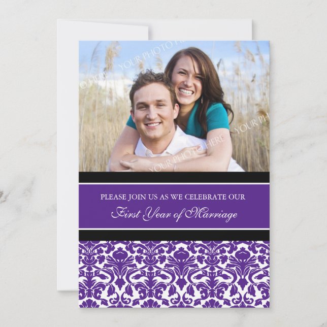 Purple Photo 1st Anniversary Party Invitation (Front)
