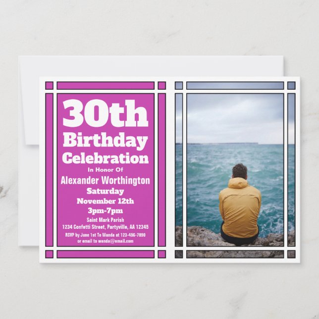 Purple Photo 30th Birthday Party Invitation (Front)