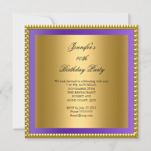 Purple Photo 40th Birthday Party Elegant Gold Invitation