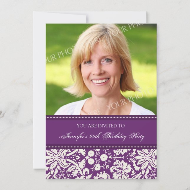 Purple Photo 60th Birthday Party Invitations (Front)