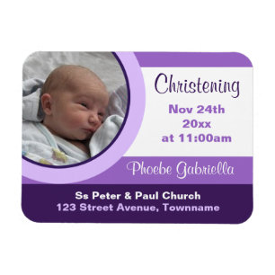 Purple Photo Christening/Baptism Magnet Invitation
