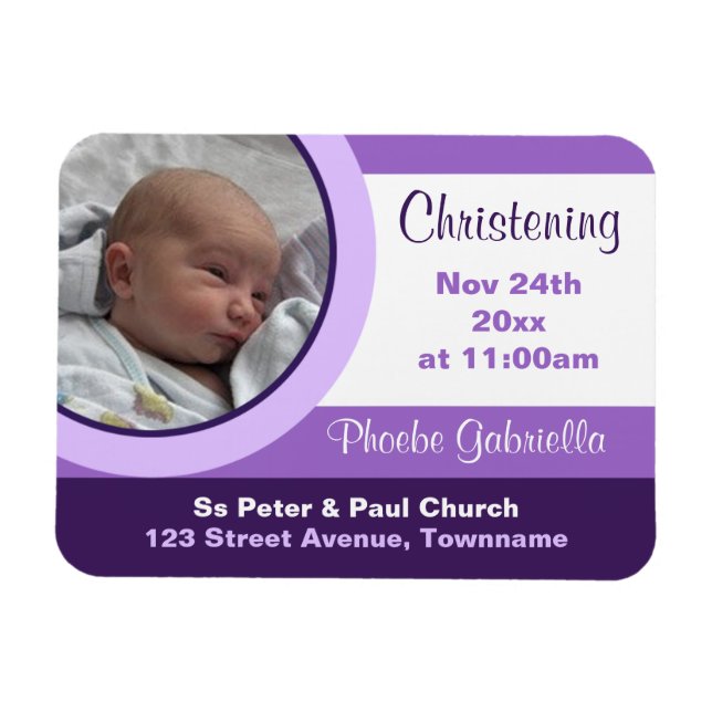 Purple Photo Christening/Baptism Magnet Invitation (Horizontal)