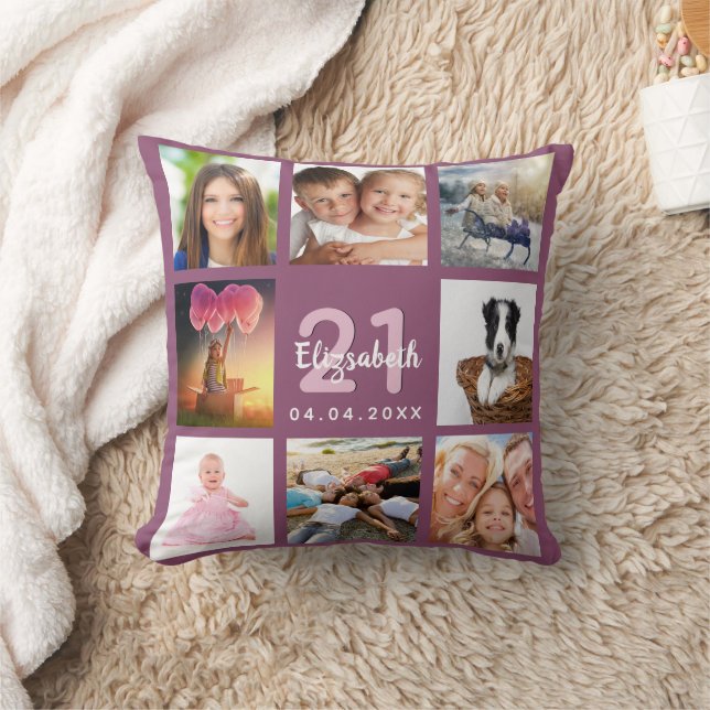 Purple photo collage birthday cushion (Blanket)