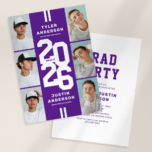 Purple Photo Collage Joint Graduation Party Invitation