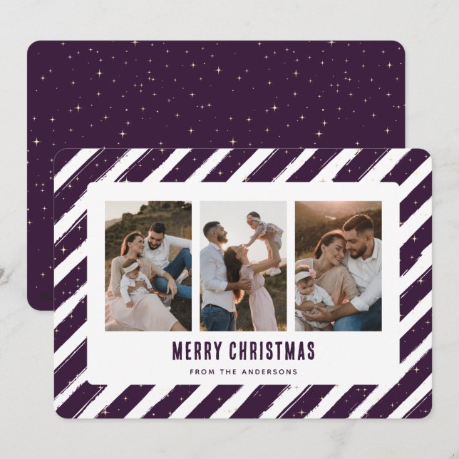 Purple Photo Collage Merry Christmas Holiday Card (Front/Back)