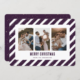 Purple Photo Collage Merry Christmas Holiday Card