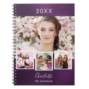 Purple photo collage name notebook