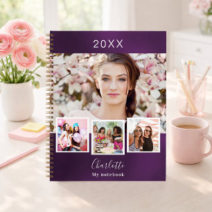 Purple photo collage name notebook